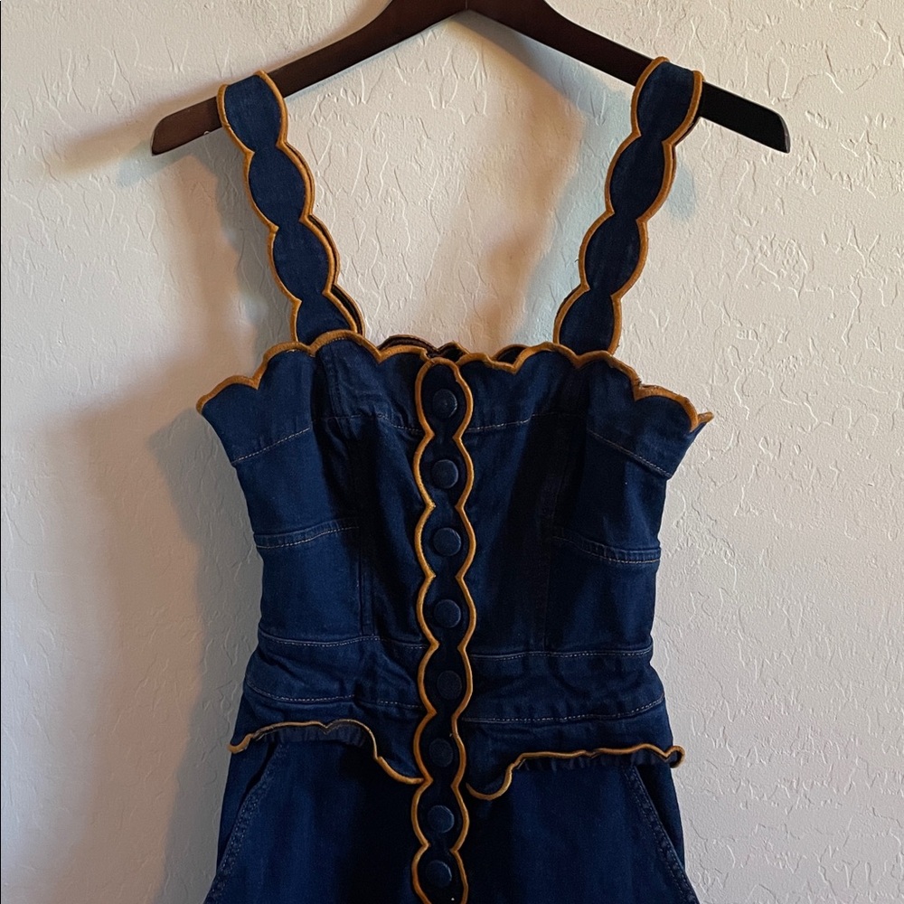 FARM Rio Dark Denim Wavy Trim Jumpsuit - Picture 5 of 7